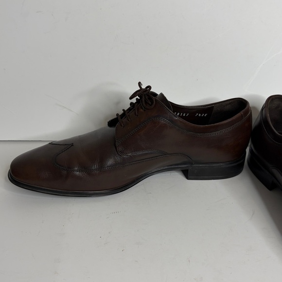 Salvatore Ferragamo Shoes Mens 7.5 US 8.5 Dark Brown Leather Wingtip Derby Dress - Picture 5 of 13